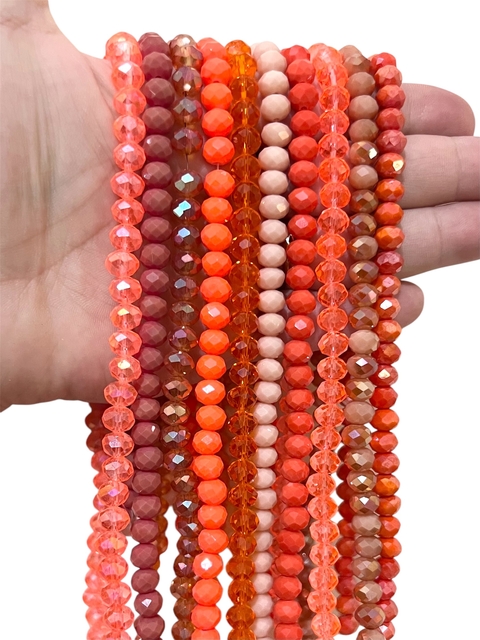 COD KI008 - Kit de Cristais de Vidro 8mm Laranja - 10 Fios (1 de cada cor)