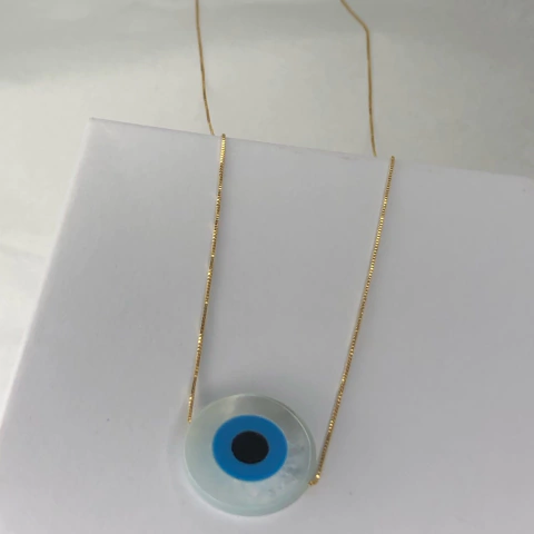Colar Veneziana com Pingente Olho Grego Ouro 18k