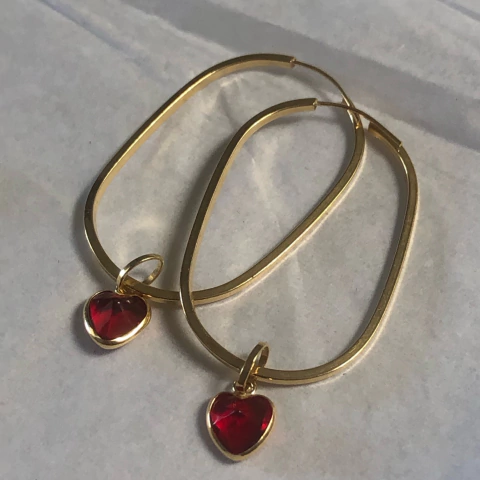 Argola de Ouro 18k Oval com Pingentes de Pedrinha