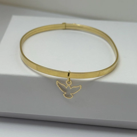 Bracelete 3mm com Pingente Espírito Santo em Ouro 18k – 19cm