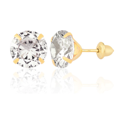 Brinco com Pedra Zircônia Cristal 7mm em Ouro 18k - comprar online