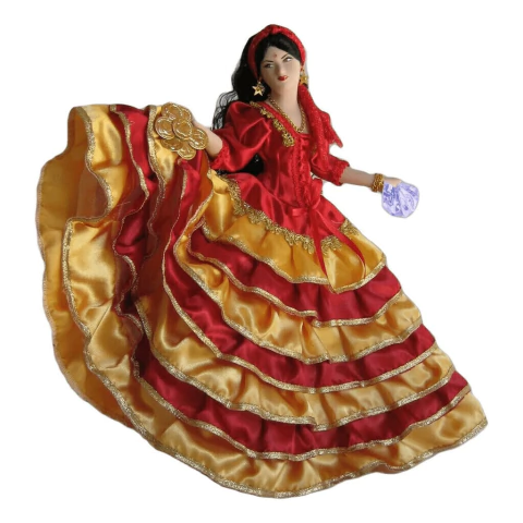 Boneca Cigana de Porcelana Vermelha com Dourado Exclusiva - 42cm