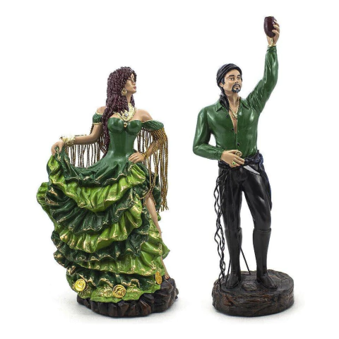 Kit Casal Cigano Verde Luxo Em Resina 26cm