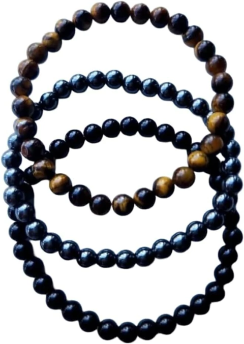 Kit 3 Pulseiras de pedras naturais olho de tigre Onix Hematita 6mm