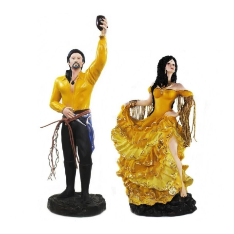 Kit Casal Cigano Amarelho Luxo Em Resina 26cm
