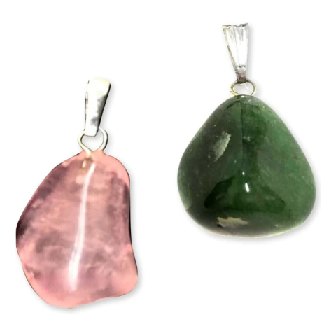 Pingente Prateado De Pedra Quartzo Rosa