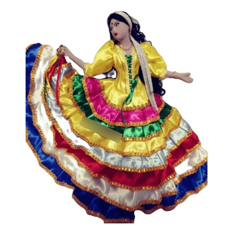 Boneca Cigana de Porcelana 7 Saias Exclusiva - 42cm