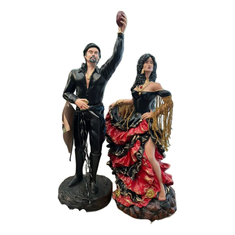 Kit Casal Cigano Luxo Preto Com Vermelho Em Resina 26cm - comprar online