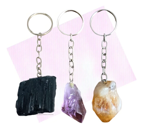 Kit 3 Chaveiros Pedra Natural Turmalina, Ametista, Citrino - comprar online