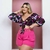 Conjunto Feminino Plus Size Cropped Estampado e Short Liso 0341