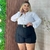 Conjunto Plus Size Feminino Blusa Social e Short com Cinto - comprar online