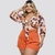 Conjunto Feminino Plus Size Cropped Estampado e Short Liso 0341