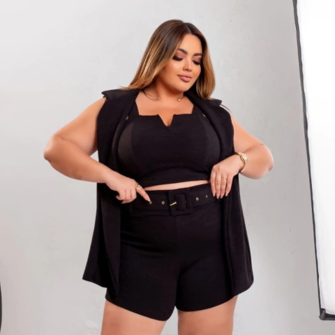 Conjunto Trijunto Plus Size Max Colete + Short + Cropped 0539