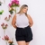 Conjunto Plus Size Blusa Gola Alta + Short Alfaiataria Cinto 0491