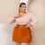 Conjunto Plus Size Blusa Manga Longa Short Saia Cinto Couro 0422