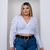 Cropped Feminino Plus Size V Manga Longa Amarrar Transpassad - comprar online