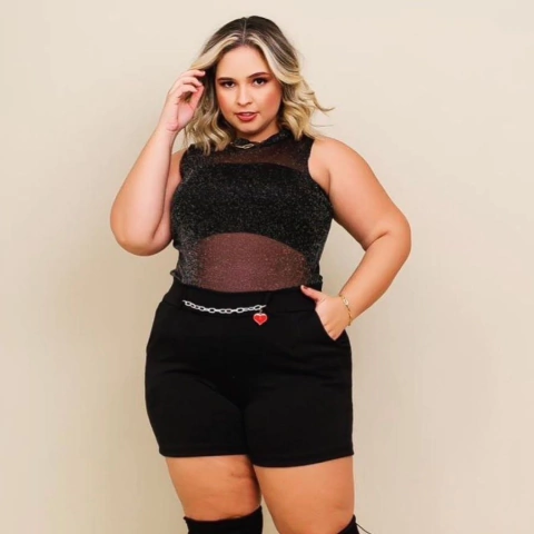 Conjunto Plus Size Blusa de tule Cropped faixa + Short 0537