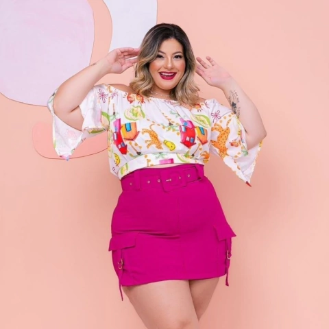 Conjunto Plus Size Cropped Cigana + Short Saia Cargo 0521