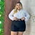 Conjunto Plus Size Feminino Blusa Social e Short com Cinto
