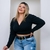 Cropped Feminino Plus Size V Manga Longa Amarrar Transpassad