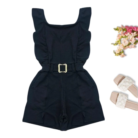 Macaquinho Plus Size Babado Fivela C Bolso 46 ao 50 0555