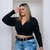 Cropped Feminino Plus Size V Manga Longa Amarrar Transpassad - comprar online