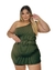 Imagem do Macaquinho Plus Size Um Ombro Short Saia c Cinto 0454