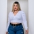 Cropped Feminino Plus Size V Manga Longa Amarrar Transpassad - comprar online