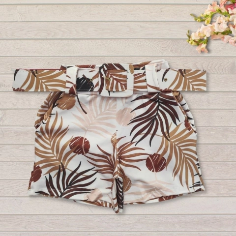 short feminino estampado com cinto