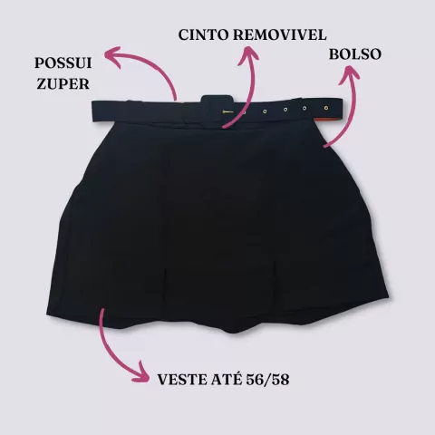 Short Saia Plus Size com Cinto Cintura Alta XXGG veste 54 58 0309