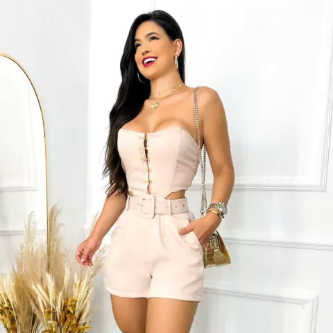 Conjunto Feminino Alfaiataria Cropped Corset + Short Cinto