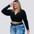 Cropped Feminino Plus Size V Manga Longa Amarrar Transpassad - loja online