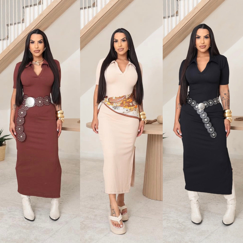 Vestido Gola Polo Anarruga