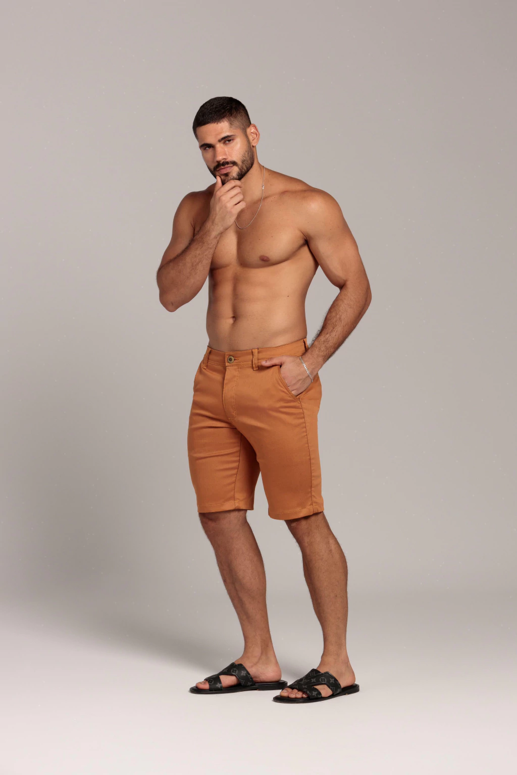 BERMUDA BRIM ESPORTE FINO CARAMELO TECIDO LITO