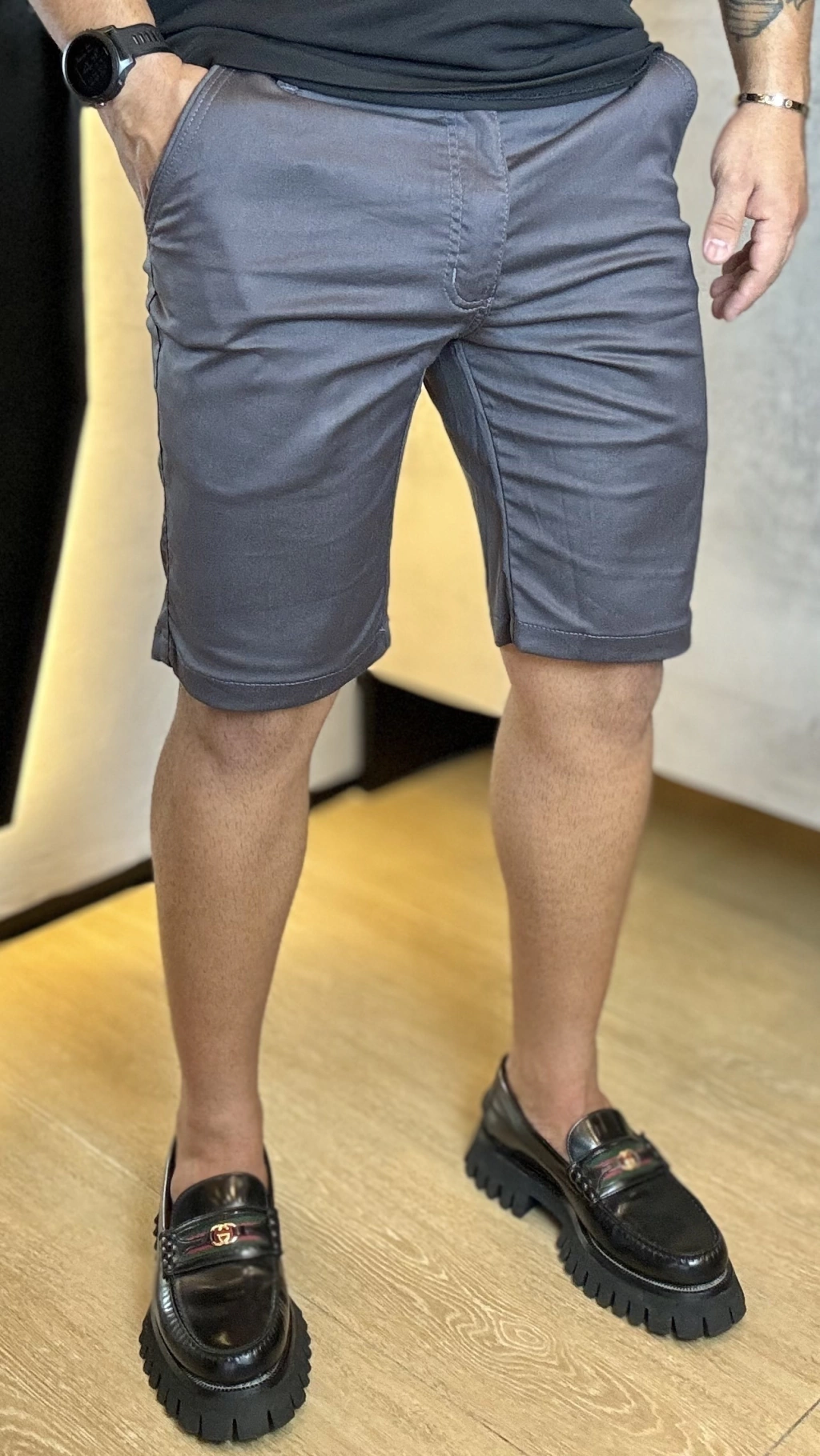 BERMUDA ESPORTE FINO TEC. LITO CINZA CHUMBO