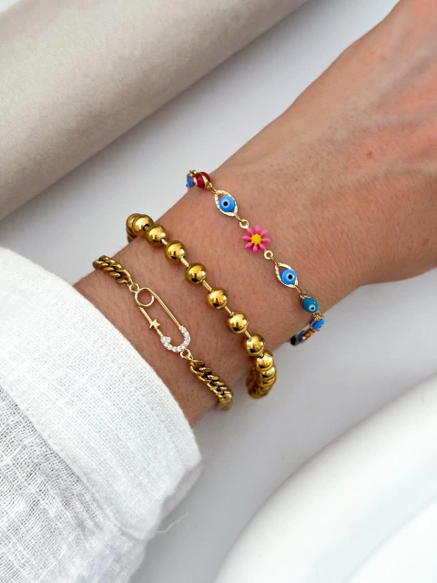 PACK X5 PULSERAS ACERO DORADO SURTIDAS PA453 - comprar online