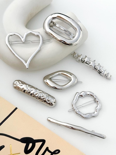 PACK X6 HEBILLAS CHUNKY PLATEADA PA524