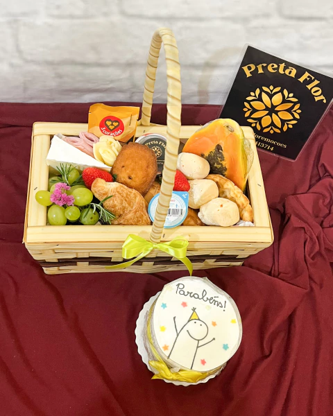 Cesta de café da manhã individual com Bento Cake - café afetivo + Bento Cake | à pronta entrega somente Parabéns - comprar online