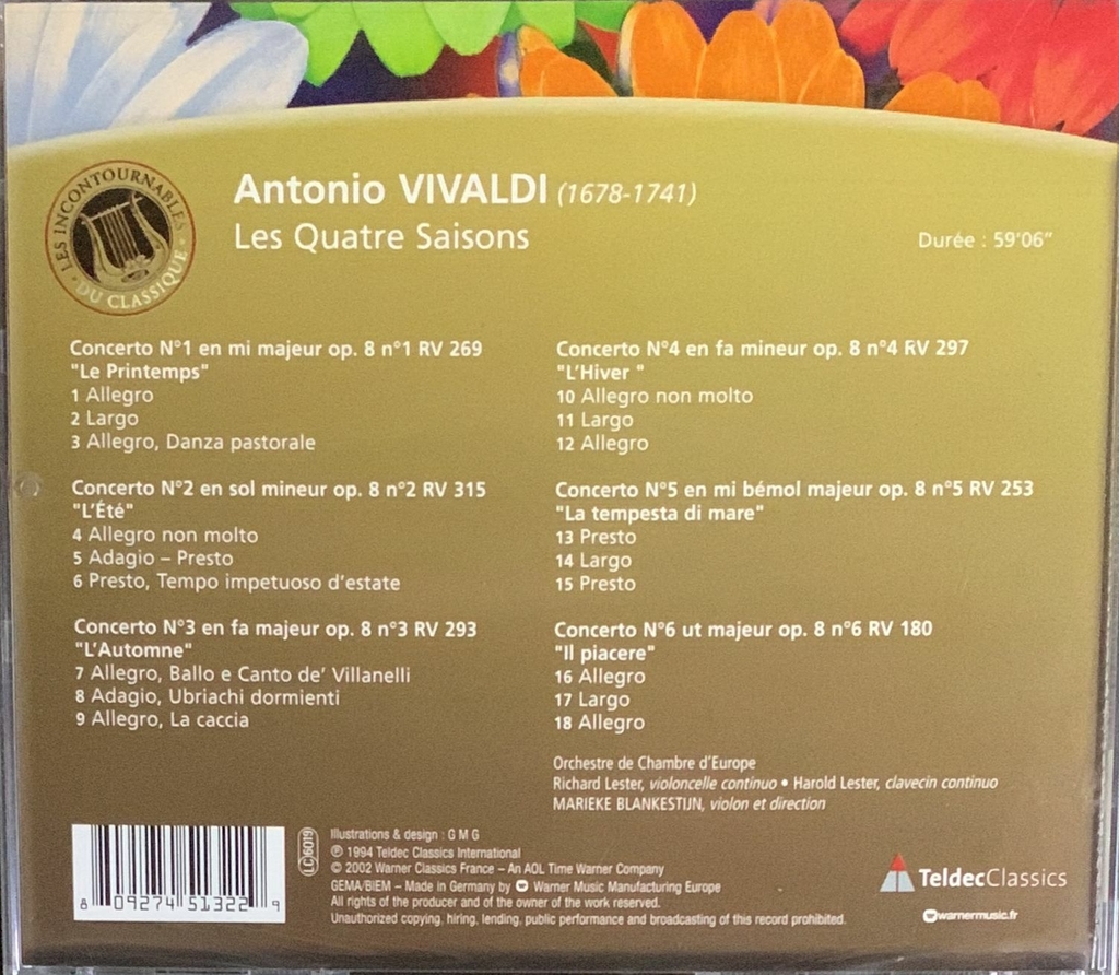 Vivaldi concierto violin op 08 (12) nr01/4 las 4 estaciones - orchestre chambre d'europe/blankestijn (1 cd)