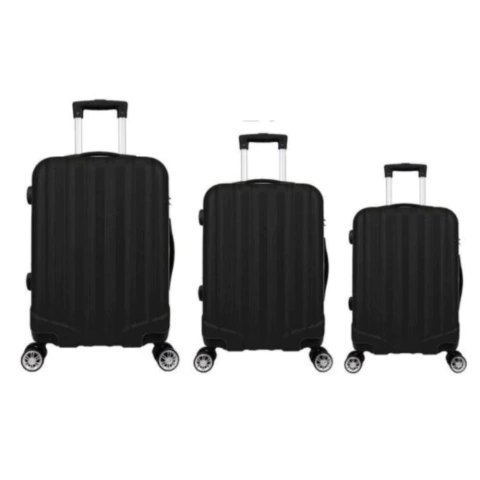 Conjunto Malas ABS 3 Peças P/M/G Rodas 360º Com Cadeado Prizi Preta - XH-A122.