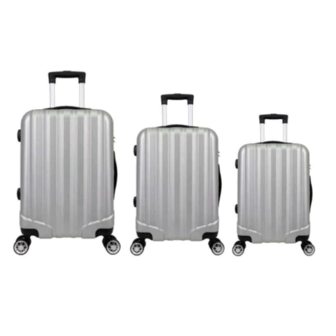 Conjunto Malas ABS 3 Peças P/M/G Rodas 360º Com Cadeado Prizi Prata- XH-A122