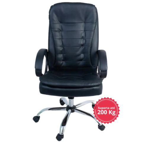 Cadeira de Escritório Presidente Prizi Sturdy - Preta - Suporta até 200Kg