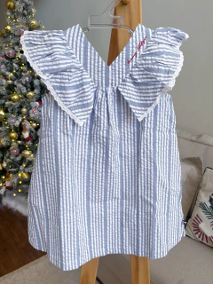 VESTIDO TOMMY HILFIGER GOLINHA AZUL LISTRADO BORDADO