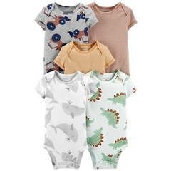 Kit Body Manga Curta Estampa Animais Carter's