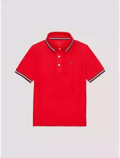 Camiseta Polo Vermelha Lisa com Detalhes Tommy Hilfiger