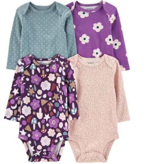 Kit Body Manga Longa Estampa Flores Carter's