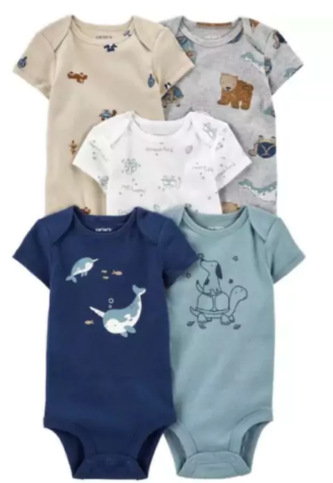 Kit body Manga Curta Estampa Animais Carter's