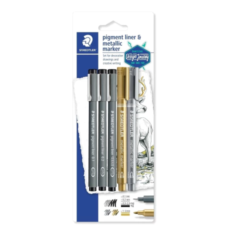 Caneta Staedtler Pigment Liner + Marcadores Metálicos C/ 5 - comprar online