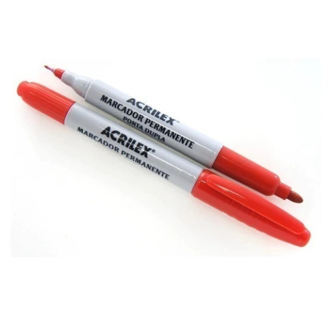 Marcador Permanente Multiuso Ponta Dupla Acrilex Vermelho
