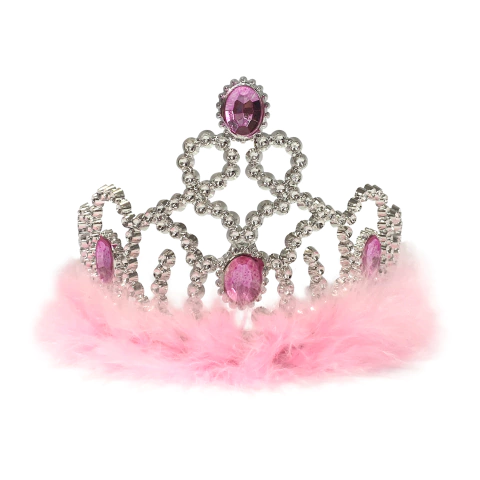 Tiara Coroa Princesa Infantil Prata Pluma Rosa